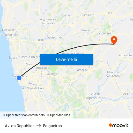 Av. da República to Felgueiras map