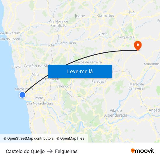 Castelo do Queijo to Felgueiras map
