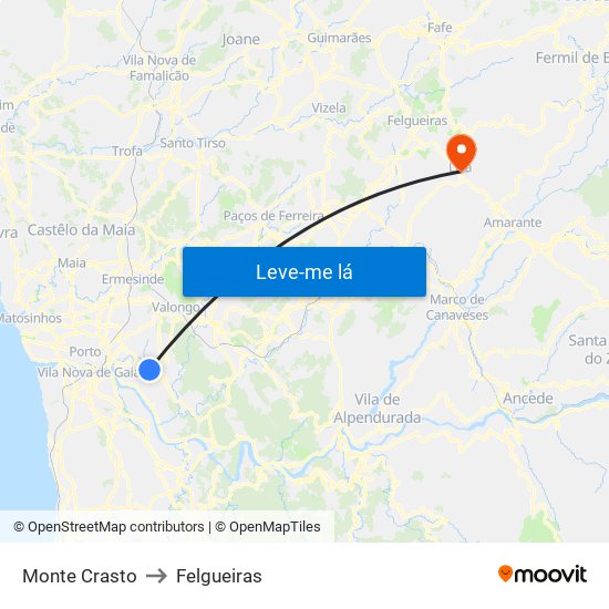 Monte Crasto to Felgueiras map
