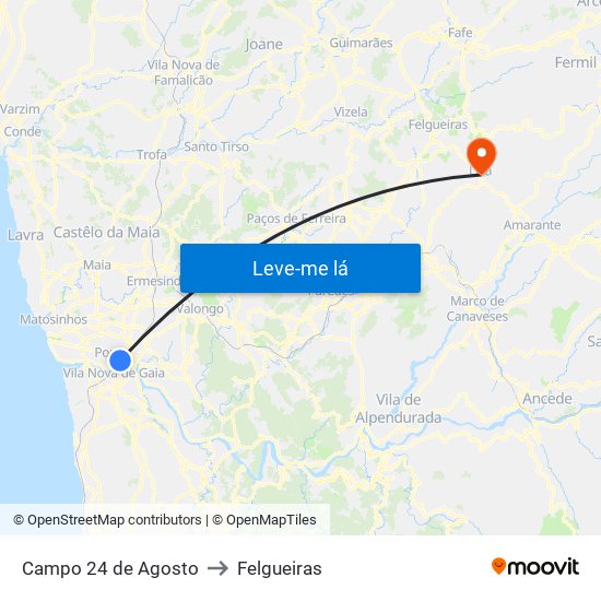Campo 24 de Agosto to Felgueiras map