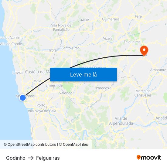 Godinho to Felgueiras map