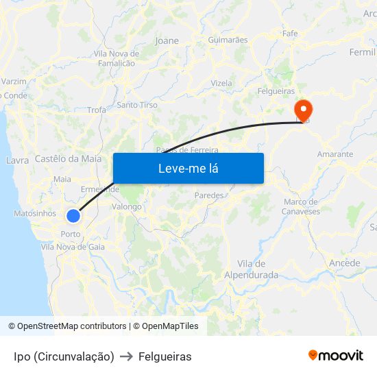 Ipo (Circunvalação) to Felgueiras map