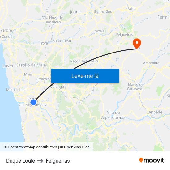 Duque Loulé to Felgueiras map