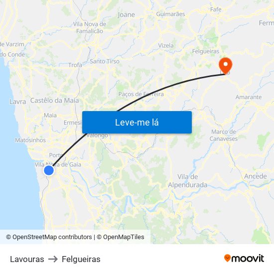 Lavouras to Felgueiras map