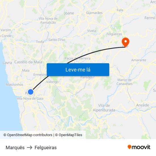 Marquês to Felgueiras map