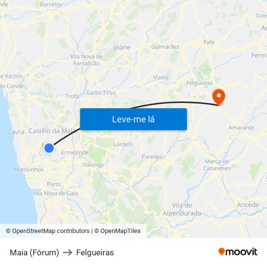 Maia (Fórum) to Felgueiras map