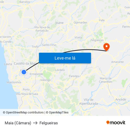 Maia (Câmara) to Felgueiras map