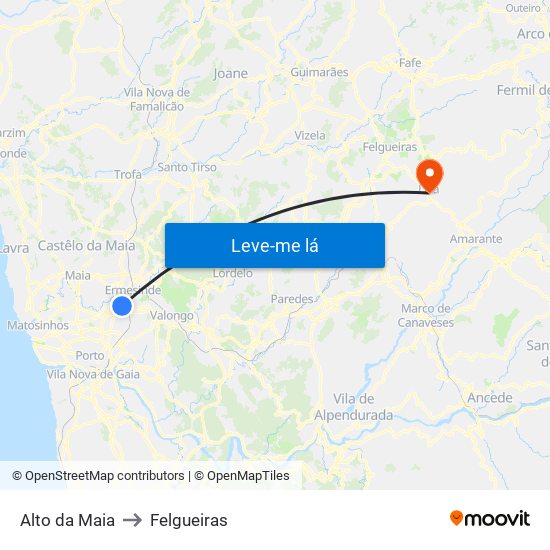 Alto da Maia to Felgueiras map