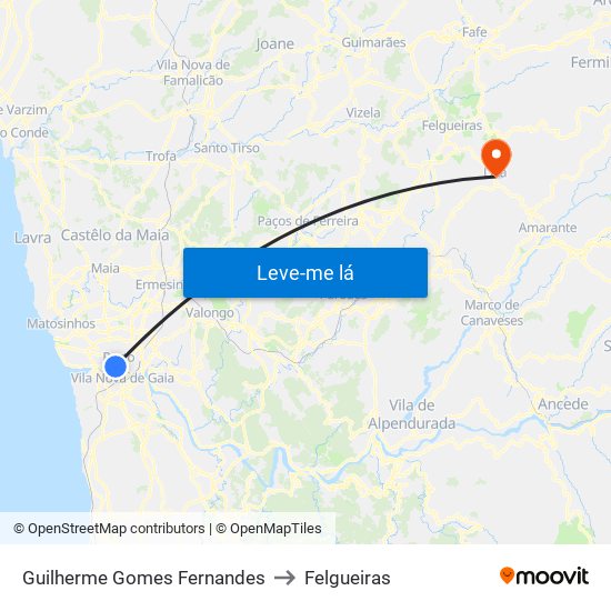 Guilherme Gomes Fernandes to Felgueiras map