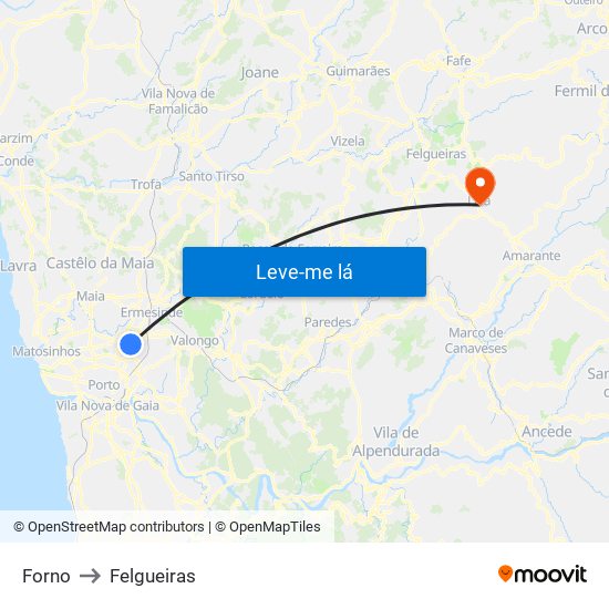 Forno to Felgueiras map
