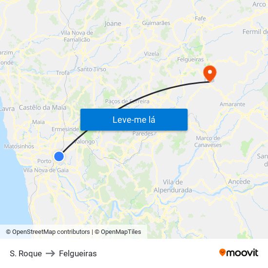 S. Roque to Felgueiras map