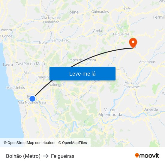 Bolhão (Metro) to Felgueiras map