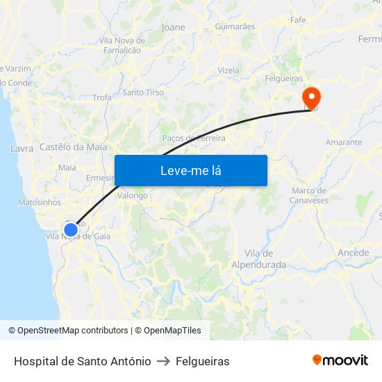 Hospital de Santo António to Felgueiras map