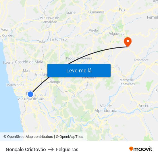 Gonçalo Cristóvão to Felgueiras map