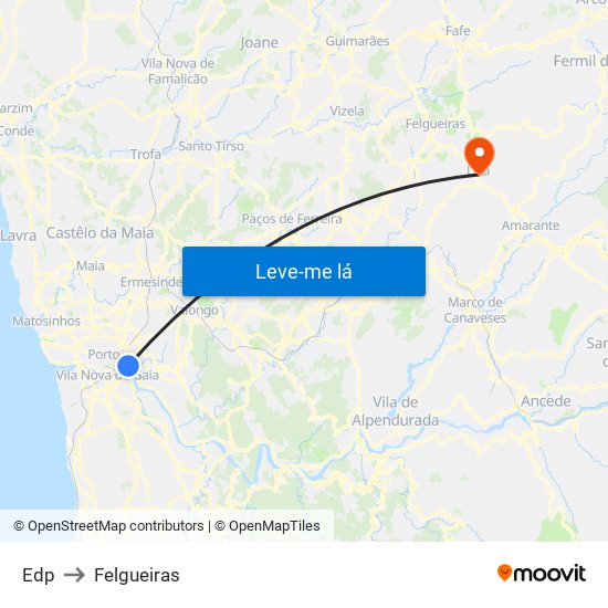 Edp to Felgueiras map