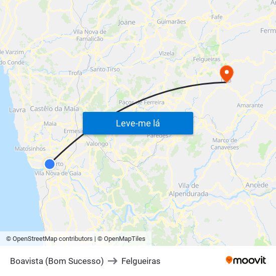 Boavista (Bom Sucesso) to Felgueiras map