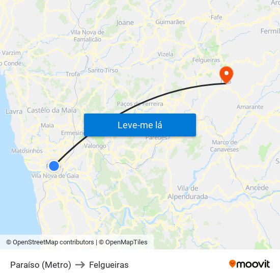 Paraíso (Metro) to Felgueiras map