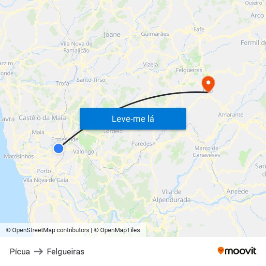Pícua to Felgueiras map