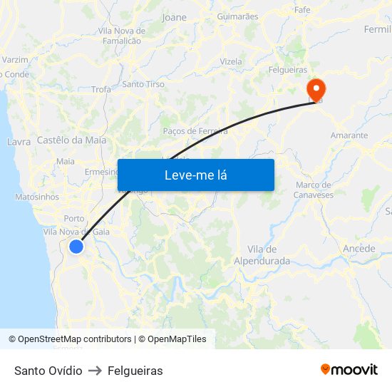 Santo Ovídio to Felgueiras map