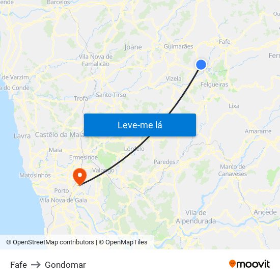 Fafe to Gondomar map