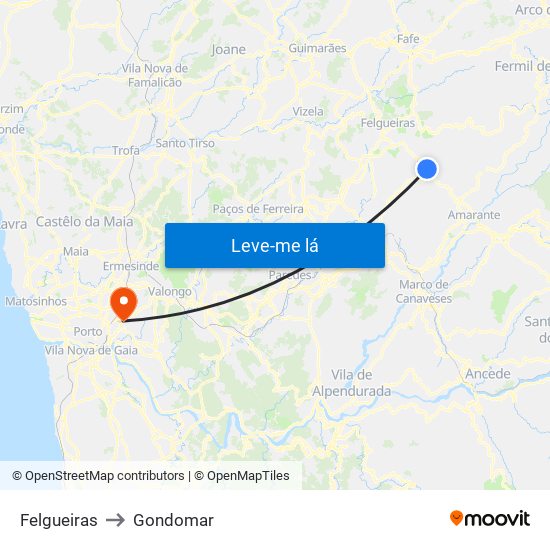 Felgueiras to Gondomar map