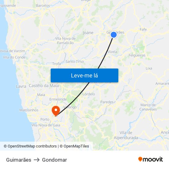 Guimarães to Gondomar map