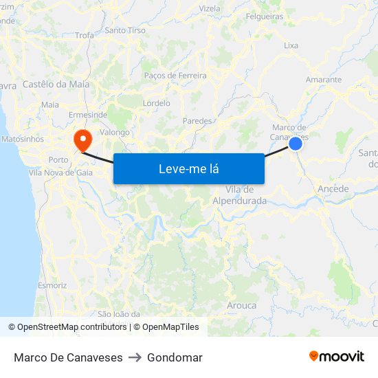 Marco De Canaveses to Gondomar map