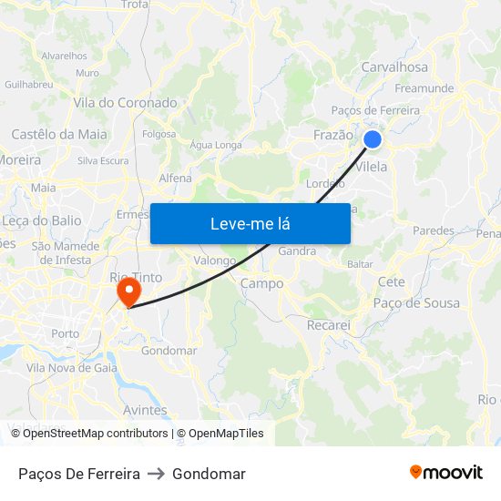 Paços De Ferreira to Gondomar map