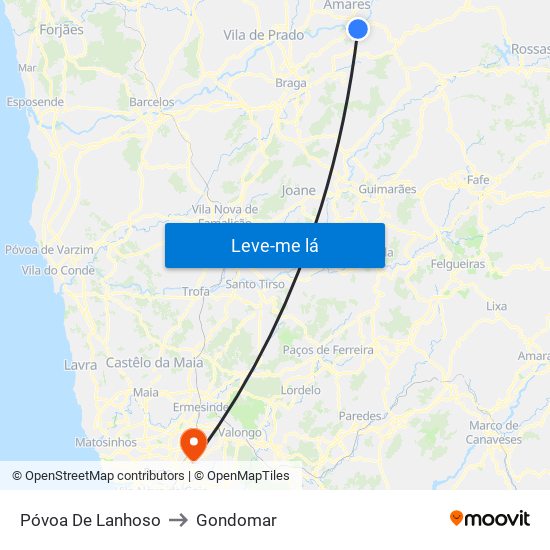 Póvoa De Lanhoso to Gondomar map