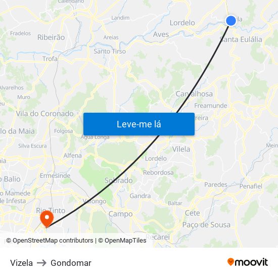 Vizela to Gondomar map