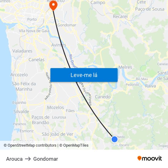 Arouca to Gondomar map