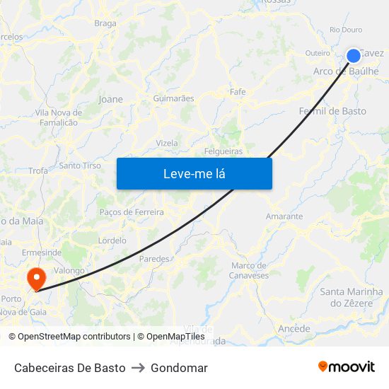 Cabeceiras De Basto to Gondomar map