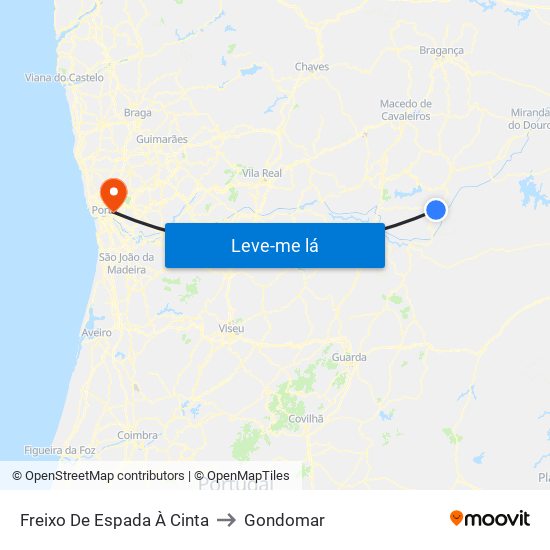 Freixo De Espada À Cinta to Gondomar map