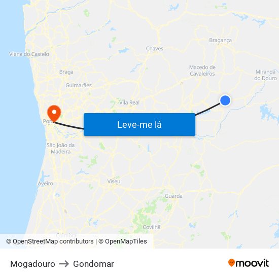 Mogadouro to Gondomar map