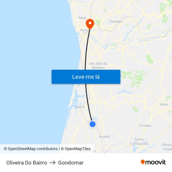 Oliveira Do Bairro to Gondomar map