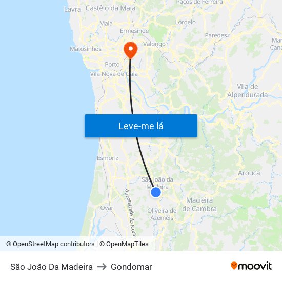 São João Da Madeira to Gondomar map