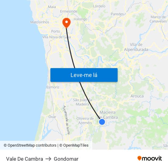 Vale De Cambra to Gondomar map