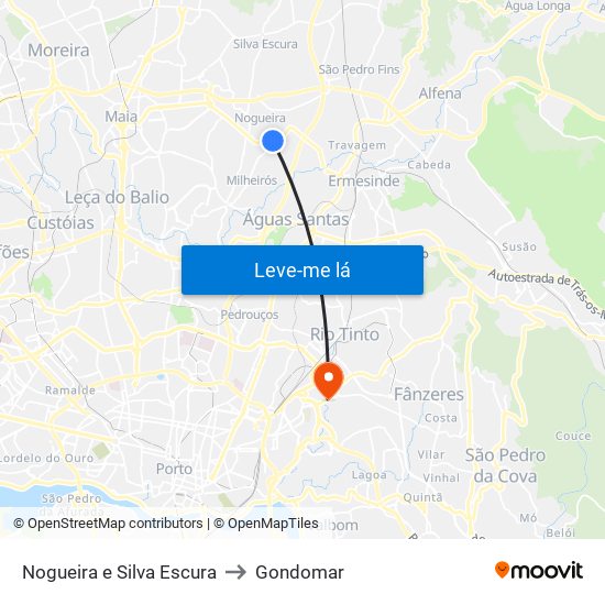 Nogueira e Silva Escura to Gondomar map