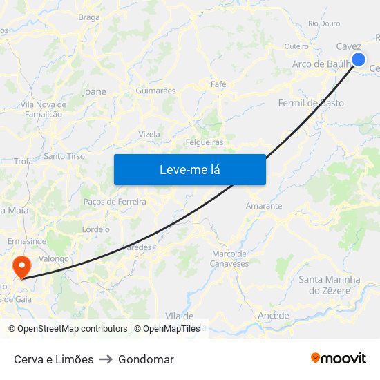 Cerva e Limões to Gondomar map