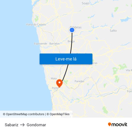 Sabariz to Gondomar map