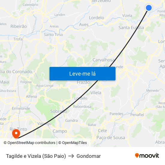 Tagilde e Vizela (São Paio) to Gondomar map