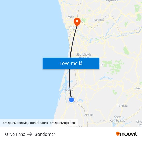 Oliveirinha to Gondomar map