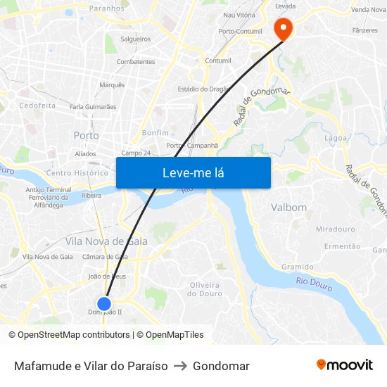 Mafamude e Vilar do Paraíso to Gondomar map