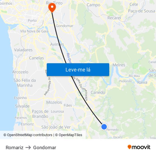 Romariz to Gondomar map