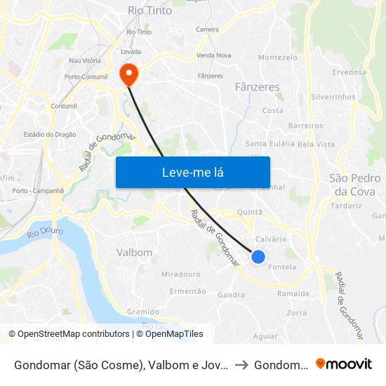 Gondomar (São Cosme), Valbom e Jovim to Gondomar map