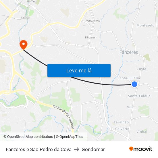 Fânzeres e São Pedro da Cova to Gondomar map