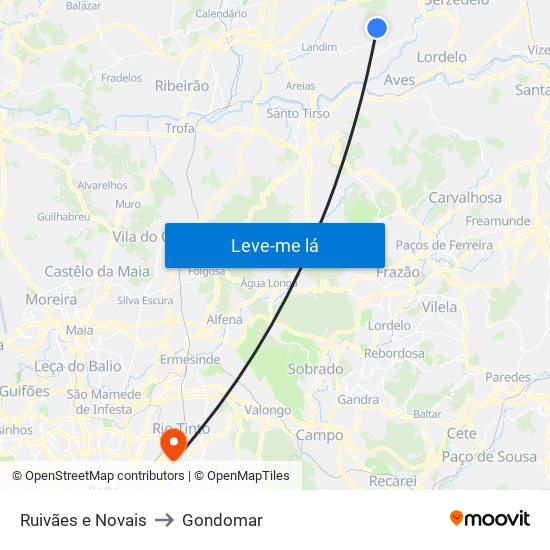 Ruivães e Novais to Gondomar map