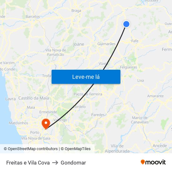 Freitas e Vila Cova to Gondomar map