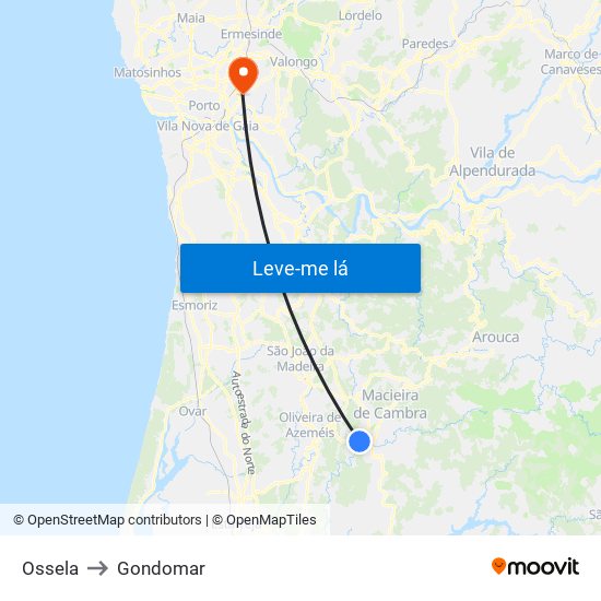 Ossela to Gondomar map