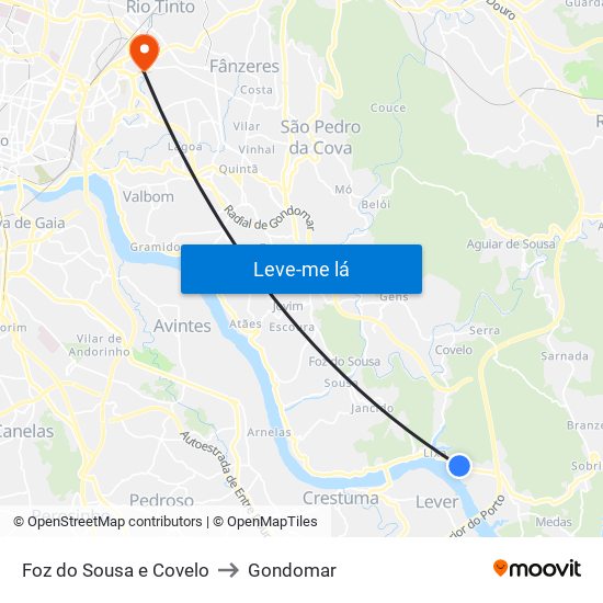 Foz do Sousa e Covelo to Gondomar map